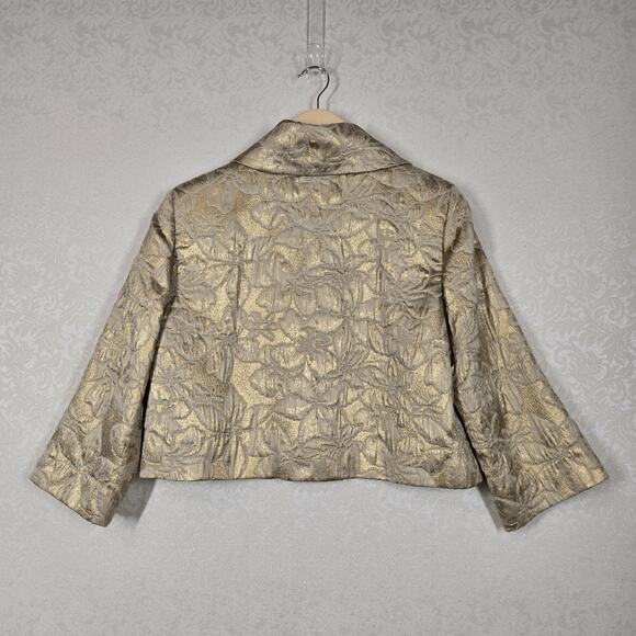 VTG Talbots Collection Cropped Jacket 10 Gold Metallic Jacquard Italian Fabric - Picture 11 of 16